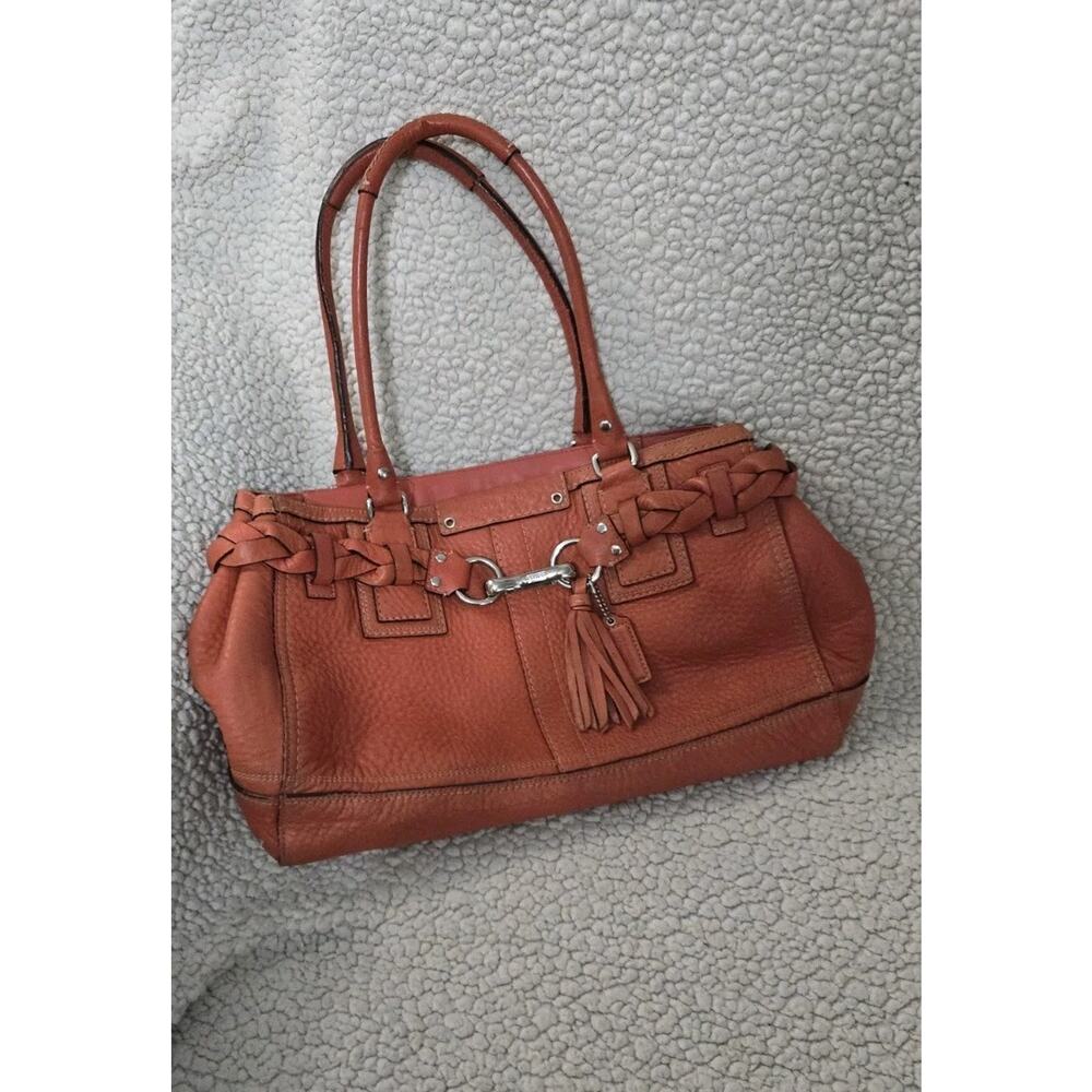 Coach Vintage Hamptons Tan Braided Pebble Leather Satchel Bag Carryall Purse